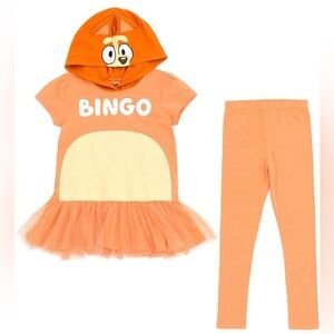 Bingo Bluey Costume Kids Size 5T Hooded T Shirt Tutu, leggings & headband ears!